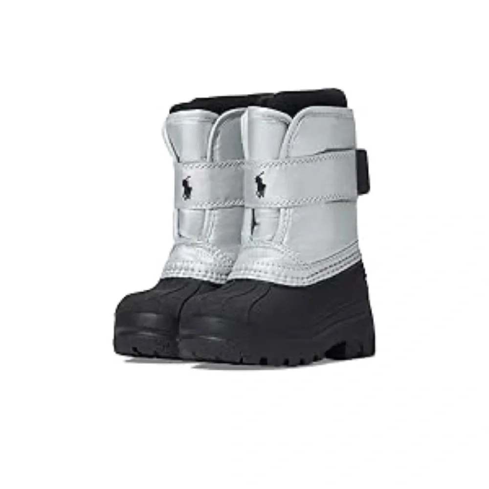 NEW Kids Polo Ralph Lauren Girls Everlee Silver Nylon/Black Winter Boots Size 1Y